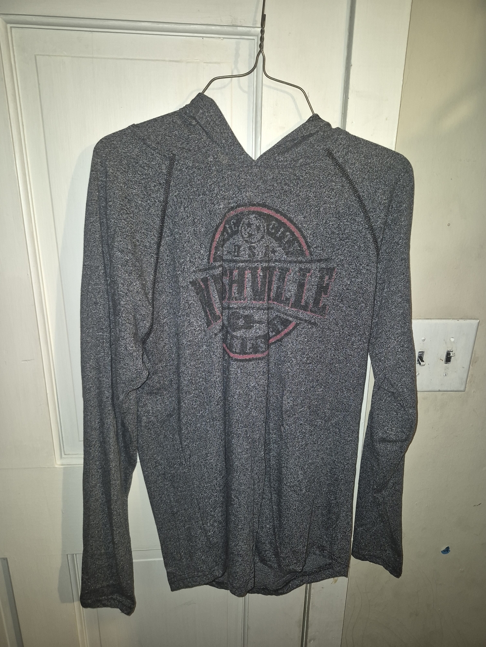 Next Level Apparel Heather Charcoal Hooded Long-Sleeve with Faded Red Logo